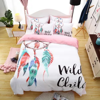 

Dream Catcher Bedding Three-Pieces Set Feather Pattern 3D Printing Digital Red Lining 1 Double-Layer Duvet Suit 2 Pillowcases