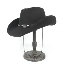 Ветряная веревка для женщин и мужчин, шерстяная полая западная ковбойская шляпа с откатными полями, джентльмен, Outblack Sombrero Hombre, фетровая шляпа в стиле джаз, Кепка