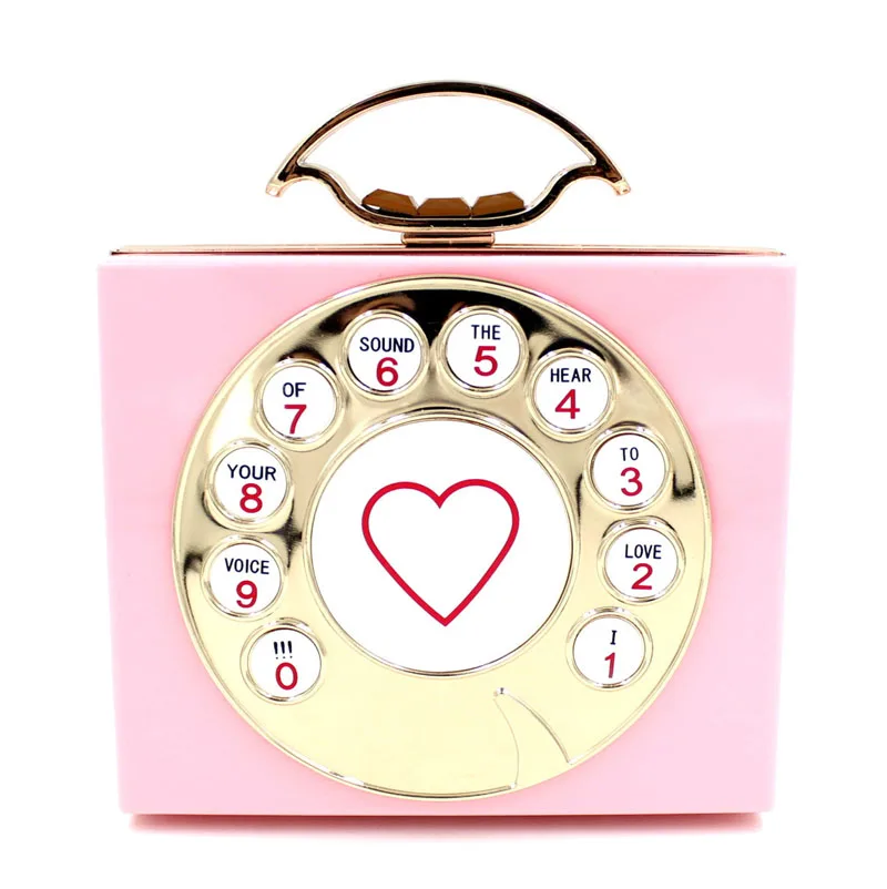 

Fashion Funny Cute Telephone Letters Evening Clutch Bags Women Heart Acrylic Party Hand Bag Candy Jelly Color Hard Pouch XA530H