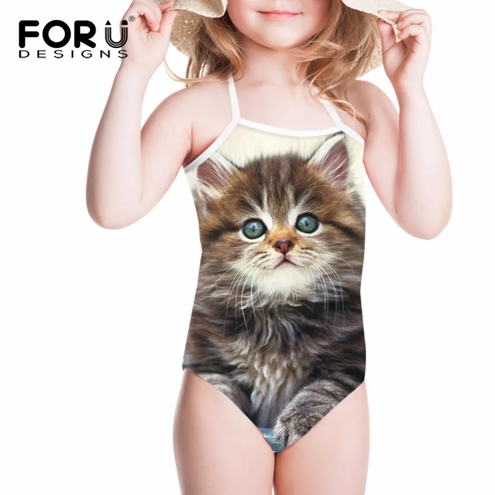

FORUDESIGNS One Piece Swimsuits for Girls Children Swimwear Cute Cat Printing Bathing Suits for Kids Baby Bikinis Swimming Suit