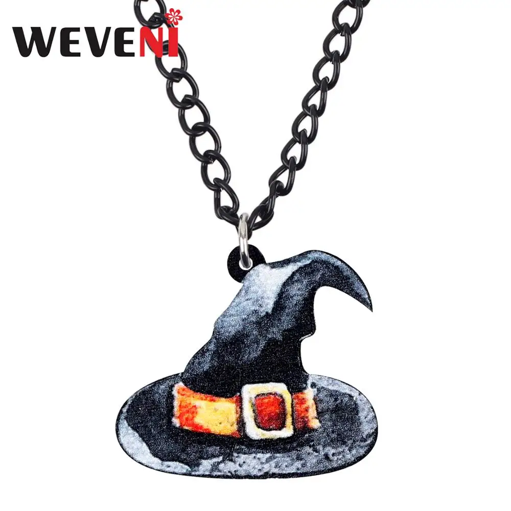 

WEVENI Acrylic Novelty Magic Pointed Hat Necklace Pendant Chain Collar Halloween Jewelry For Women Girls Teens Charms Gift
