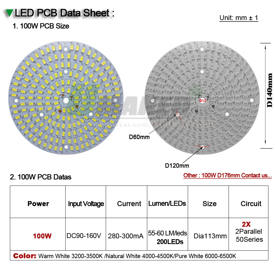 UMAKED 100 Вт 140 мм LED PCB SMD5730 чип источник света алюминиевая лампа пластина