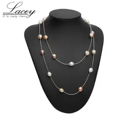 Настоящий природный жемчужное ожерелье цепь, пресноводного жемчуга длинное ожерелье ювелирные изделия бусы ожерелье для Для женщин