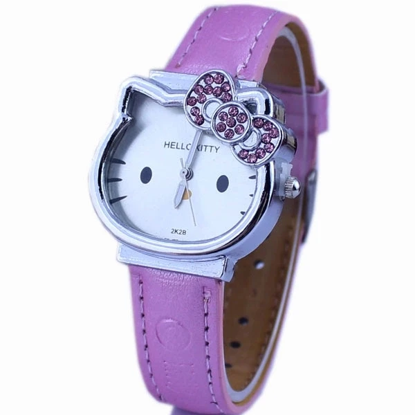 

Fashionable cartoon high-end Hello Kitty drill KT cat dial belt quartz child girl student Watch