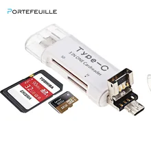 PORTEFEUILLE 3 в 1Type-C для телефона Android Tablet PC Micro SD высокоскоростной TF OTG Смарт-карта памяти адаптер Мобильные аксессуары