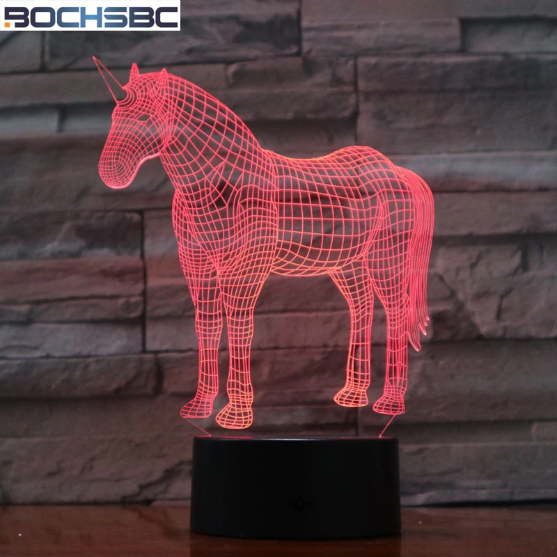 

BOCHSBC Cartoon 3D Cute Horse Animal Night Light 7 Colors Change Table Lamp Acrylic Art Lampara for Bedroom Decorations Lights