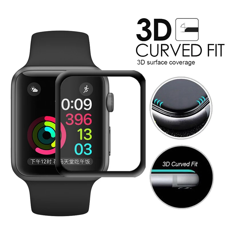 

3D Curved Full Coverage Tempered Glass Protective Film For iwatch Apple Watch band Series 1/2/3 38mm 42mm Screen Protector Cover