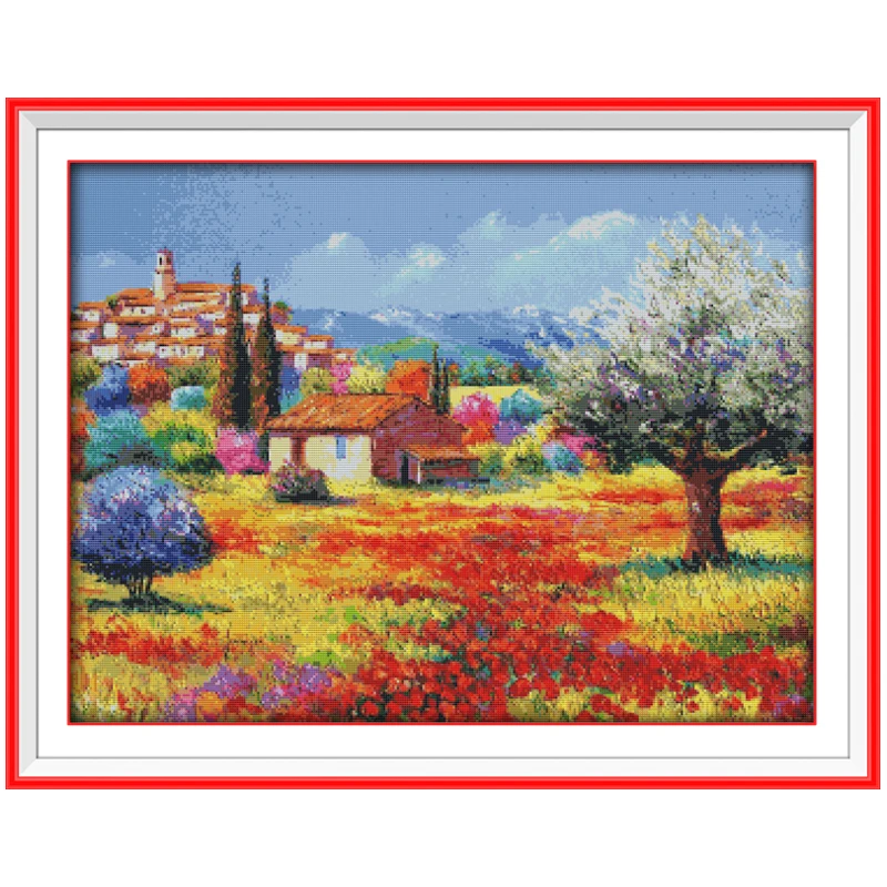 

Colorful Rural (1) Counted Cross Stitch 11CT 14CT Cross Stitch Set wholesale Scenery Cross-stitch Kit Embroidery Needlework