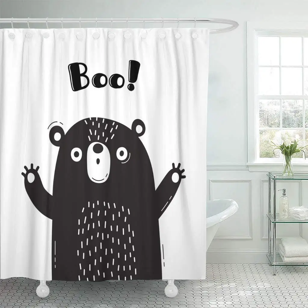 Shower Curtain with Hooks Little with Bear Who Shouts Boo of Funny