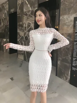 

elegant evening Party Fashion SexyWomen Bandage Dress Hollow Out Long seelve Empire O-neck celebrity body con dresses wholesale