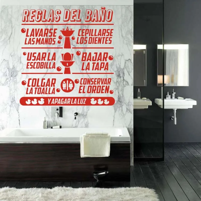 Испанские правила для ванной, Настенный декор, реглас дель Бано, Виниловая наклейка на стену для ванной комнаты, настенная наклейка, искусство, домашний декор, украшение дома