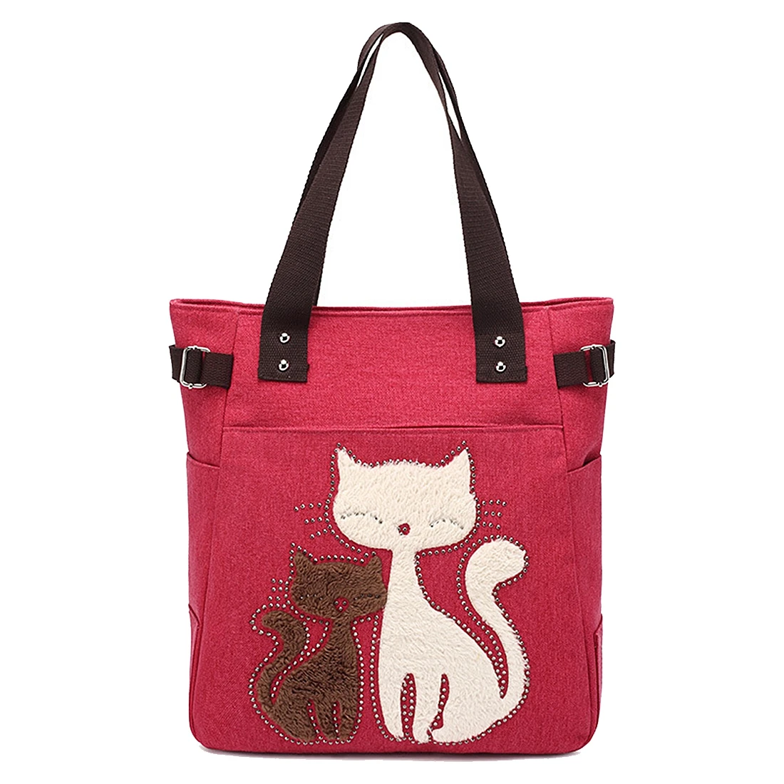 Women's messenger handbag canvas bag with cute cat small shopping shoulder bag Women's messenger handbag canvas bag with cute cat small shopping shoulder bag