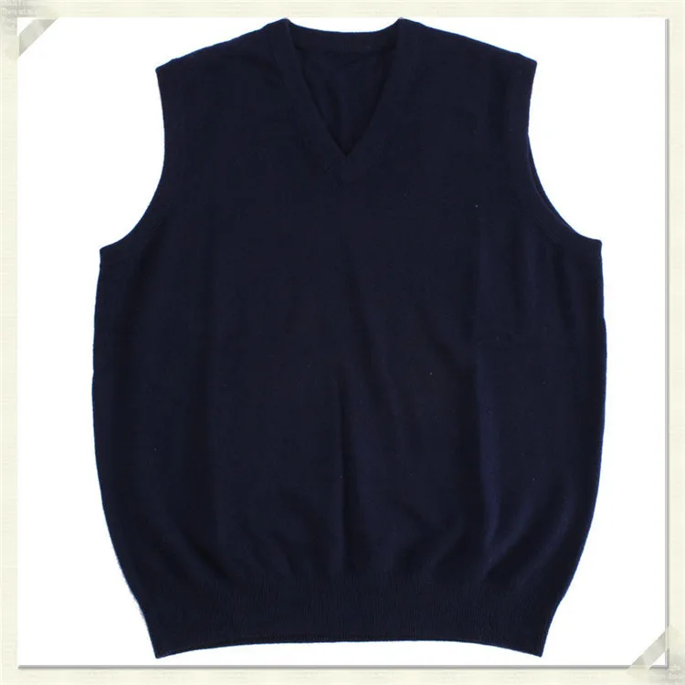  new arrival 100%goat cashmerev-v-neck knit men fashion sleeveless pullover vest sweater dark blue 2