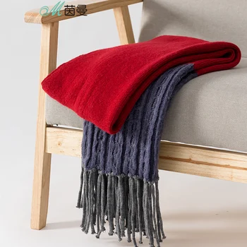 

INMAN Spring Autumn And Winter Wool Thick Contrast Color Patchwork Tassel Scarf