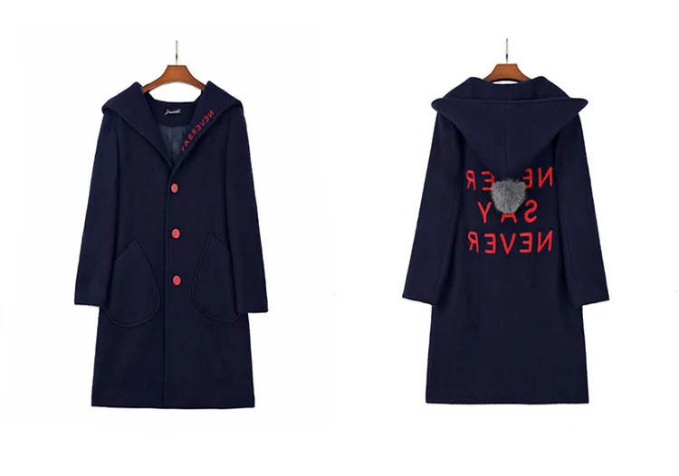 Vestes Manteaux Manteau En Blue Capuche Preppy Style Plus Taille Long Slim Femmes D'hiver Fdfklak Cachemire Laine La Femme De Occasionnel Veste HTxqFwA