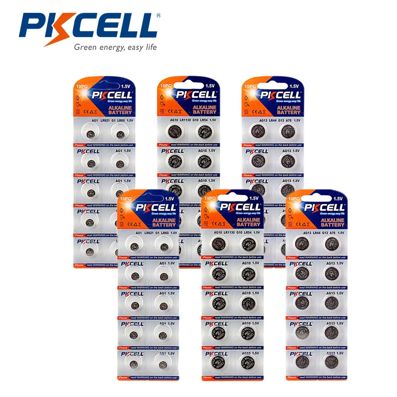 PKCELL 2PK-AG(1+ 10+ 13) Super Щелочная кнопочная ячейка Батарея 20 штук/2 карты AG1 13 мА/ч+, 20 штук/2 карты AG10 75 мА/ч+, 20 штук/2 карты 145mAh1. 5V