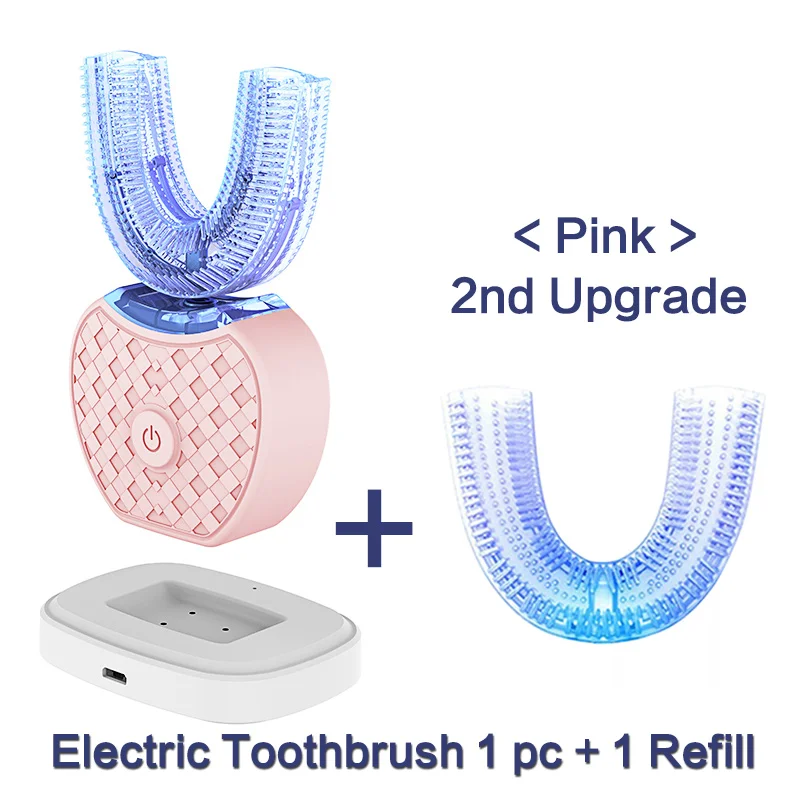 U-образная автоматическая электрическая зубная щетка интеллектуальная звуковая электрическая зубная щетка для отбеливания зубов второго поколения щетка для замены головы - Цвет: pink