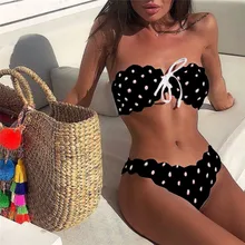 Женский растягивающийся купальный костюм в горошек, бюстгальтер, Модный Купальник с открытыми плечами, сексуальный женский купальник, пляжная одежда 40ja24