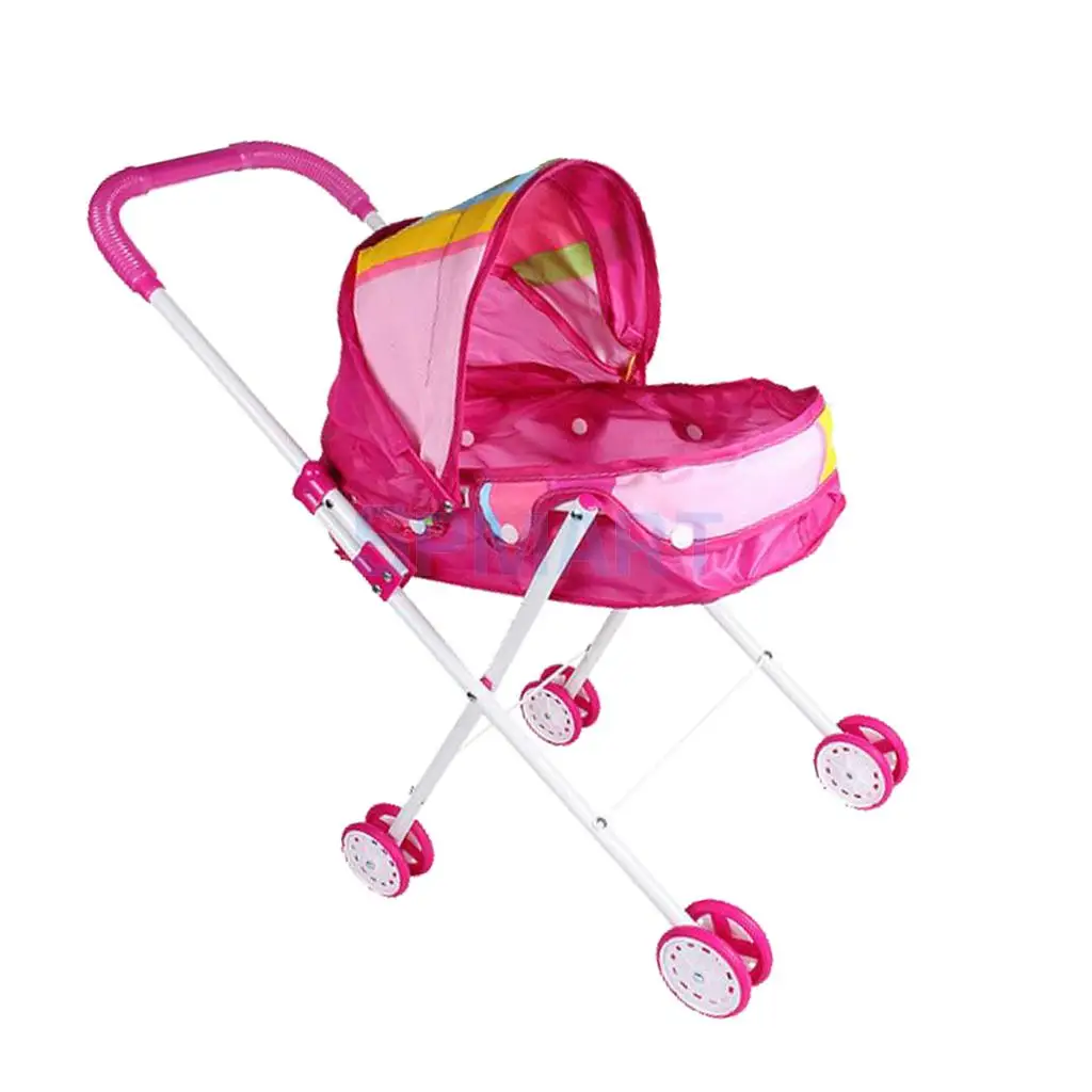 Mini Newborn Baby Doll Stroller Foldable with Basket and Adjustable Sun Visor For Mellchan Baby Reborn Dolls Nursing Playset