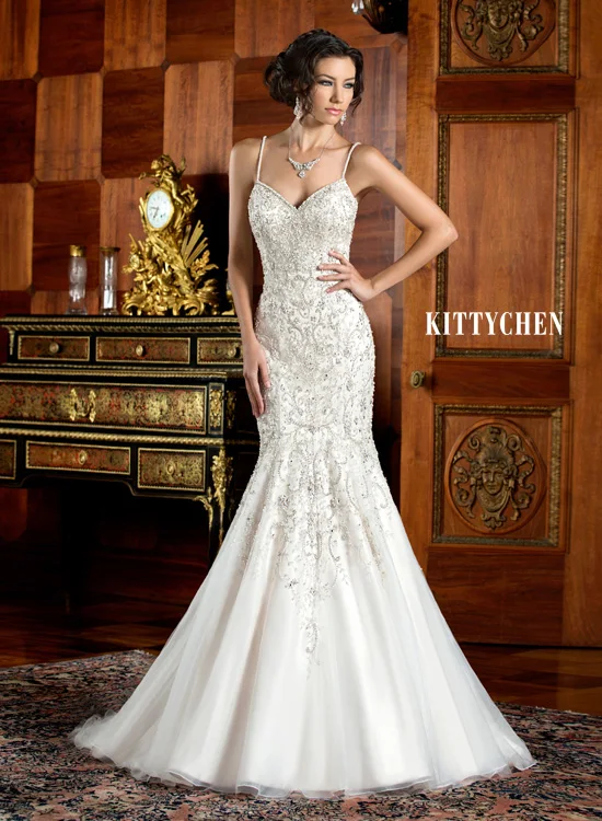 luxury mermaid wedding dresses sparkly silver rhinestones beading