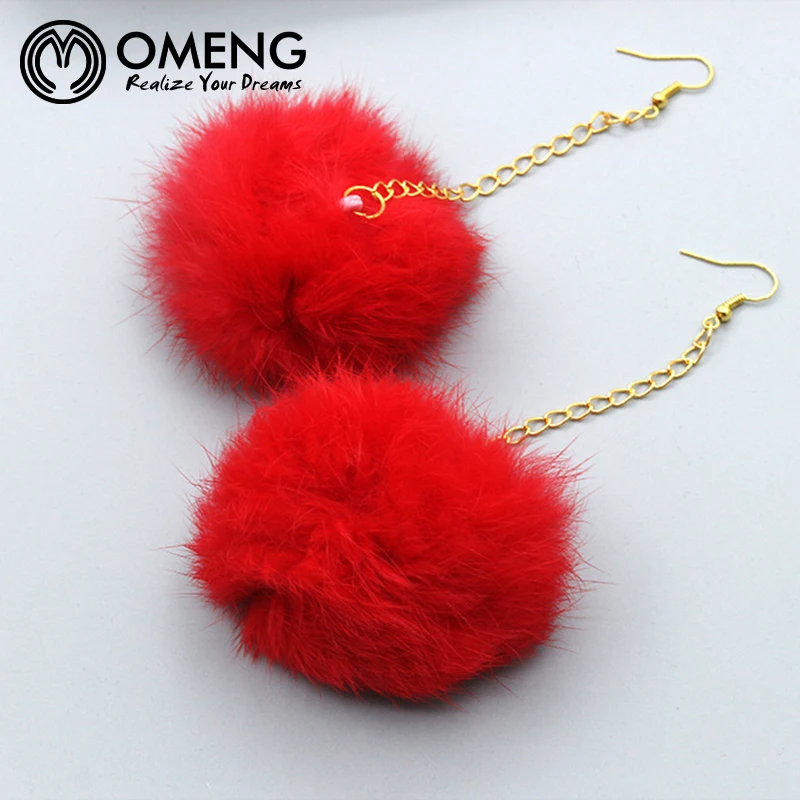 OMENG Trendy Women Girls Eardrop Cute Fuzzy Pearl Plush Mink Hair Ball