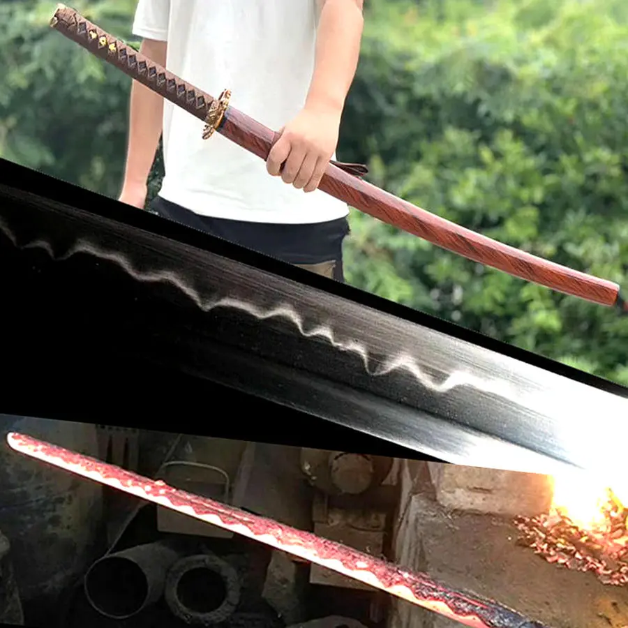 Традиционная ручная ковка T10Steel Clay закаленное лезвие острый японский самурайский