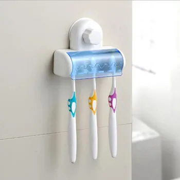 

New Plastic wall mount toothbrush holder with suction cup tooth brush storage shelf Organizer bathroom accessories