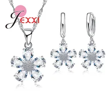 925 пробы Серебряный набор украшений для женщин белый цветок Кристалл Стразы серьги/кулон ожерелье AAA кристалл