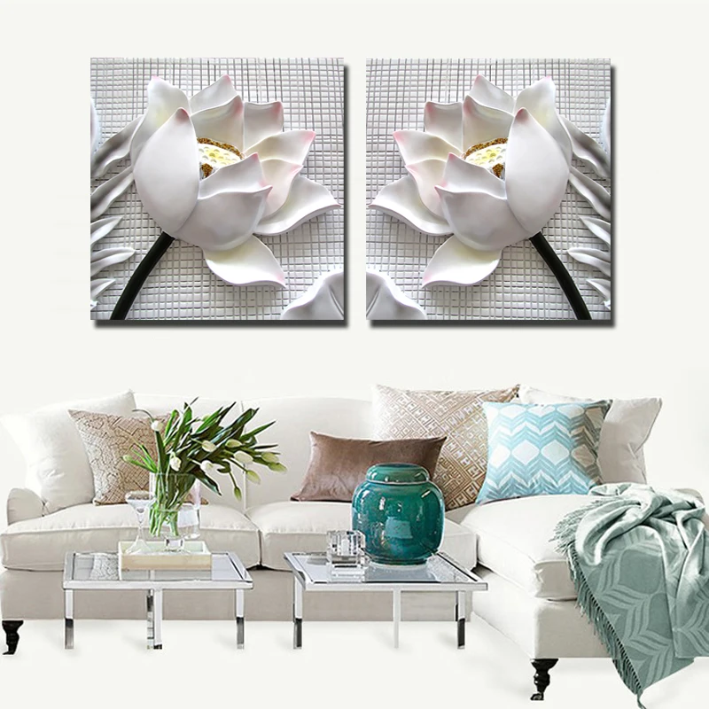 

3D Wall Picture for Living Room Canvas Painting White Lotus Flowers Wall Art Poster Kitchen Wall Decor Canvas Prints Paintings