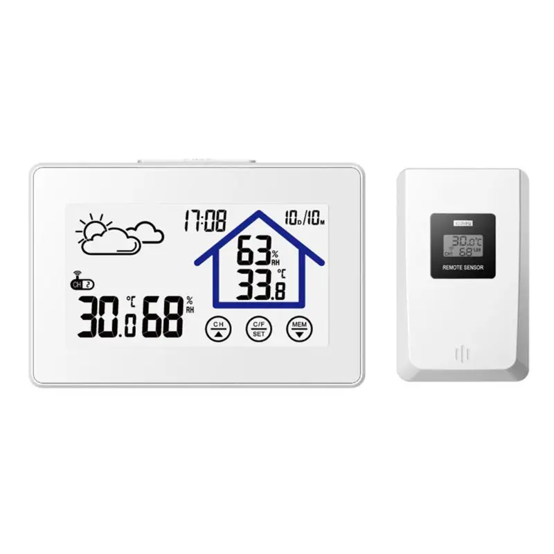

Wireless Thermometer Humidity Forecast Sensor Touch Screen Weather Station Clock Digital Temperature