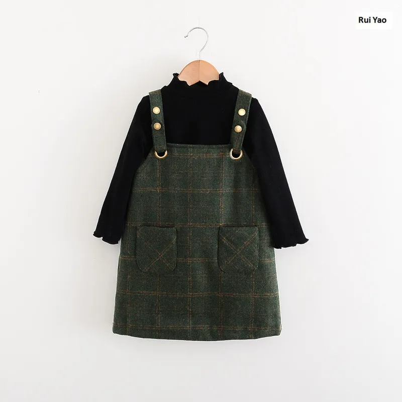 

YG71029665 Autumn Baby Girls Dress Plaid Suspendent With Top Fashion Girl Princess Dress Girls Clothes Baby Dress Overalls