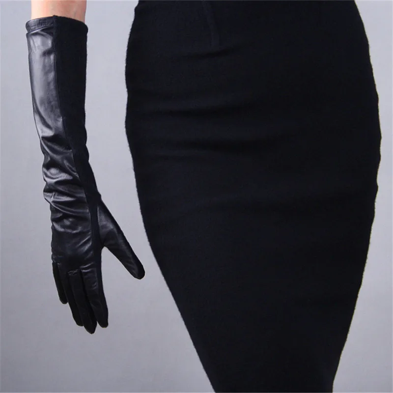 Женские перчатки из натуральной овечьей шерсти Модные Черные 45 см длинные пальчиковые тачскрин Женские варежки TB81