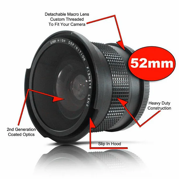 Широкоугольный Рыбий глаз 52 мм 0 35x для камеры Nikon D5200 D5100 D3200 D3100 D3000 Canon 70D 60D 700D |