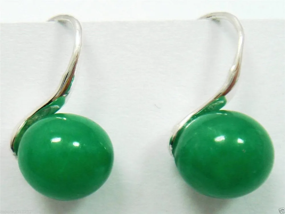 ry00880 Genuine Natural AAA 8mm Green jade Sterling Silver Earrings (C0327) | Украшения и аксессуары