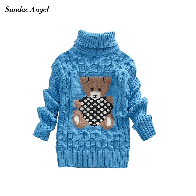 Sundae Angel Casual Boy Girl Sweaters For Kids Long Sleeve Wool Turtleneck Cartoon Pattern Spring Autumn\u0026Winter