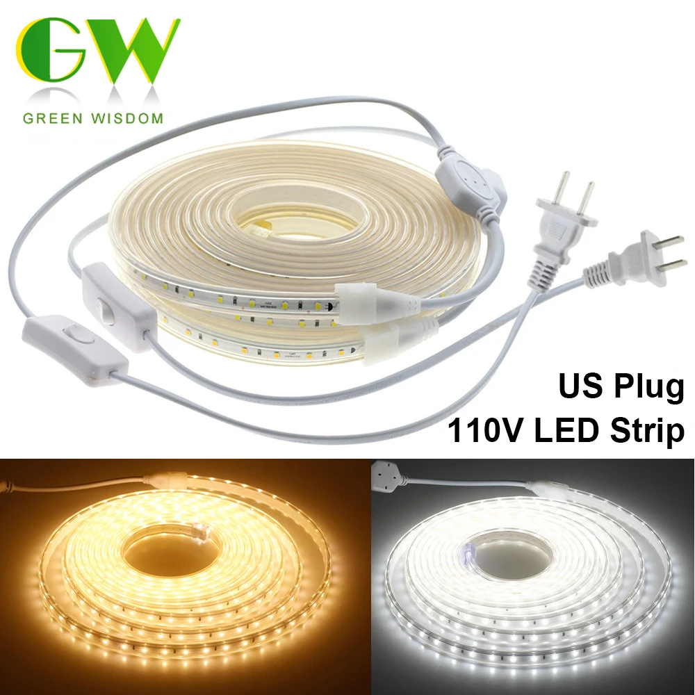 Us 4 21 41 Off Ac 110v Led Strip High Brightness 2835 Flexible Strips 1m Wire With Plug Safety Outdoor Waterproof Light Tape In