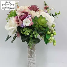 Perfectlifeoh Свадебный букет высококачественный цвета слоновой кости розы бросок Свадебный букет невесты