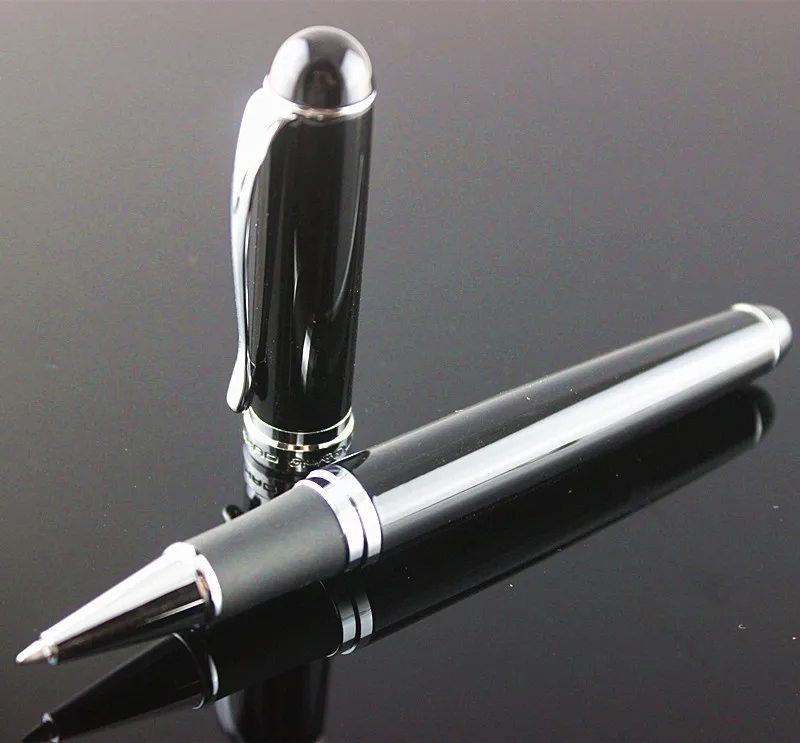 Новинка, роллер Jinhao из нержавеющей стали 750, черные чернила для ручки, 0,7 мм, заправка серебряным зажимом, шариковые ручки в коробке, 12 цветов на выбор