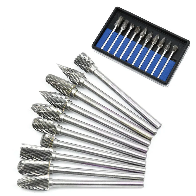10Pcs//Set Tungsten Steel Carbide Burrs Die Grinder Power Drill Bits Rotary Tool