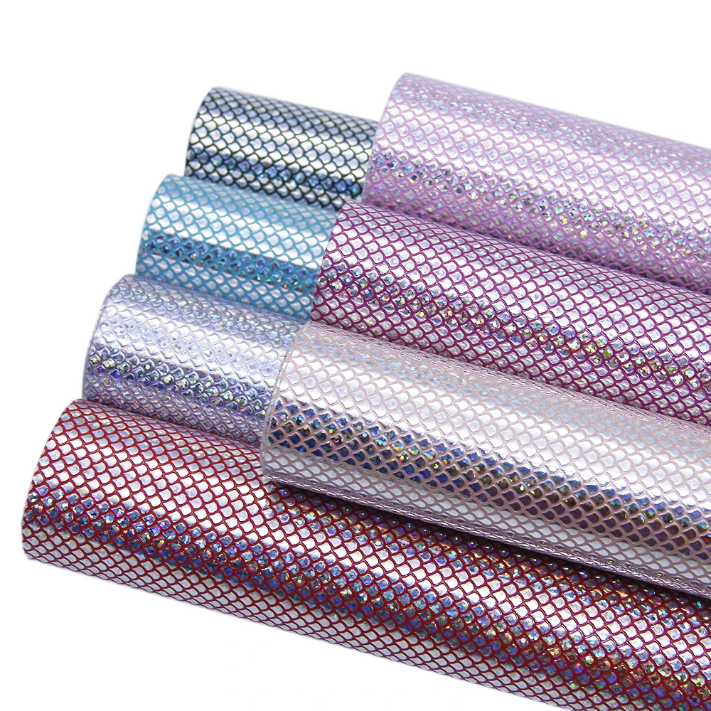 

Pearl Color 7Pieces/set 20*34cm Laser Fish Scale Faux Synthetic Leather Fabric DIY Handmade Sewing Wallet Bow-knot,1Yc7198