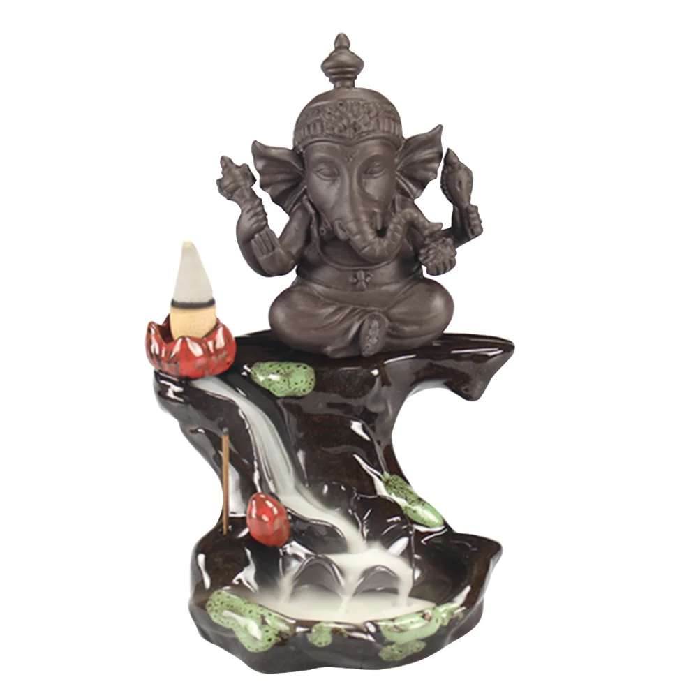 

Purple Sand Home Decor Ganesha Elephant Smoke Backflow Censer Elephant Stick Incense Holder for Smell Fragrance Decoration