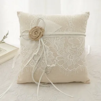 

New Style Hemp rope Flower Ring Pillow Ribbon Ring Cushion Wedding Marriage Celebration DIY Decoration Supplies