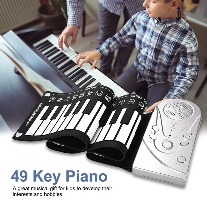 Многофункциональное портативное электронное пианино с 49 клавишами, гибкая силиконовая складная электронная клавиатура для начинающих фортепиано