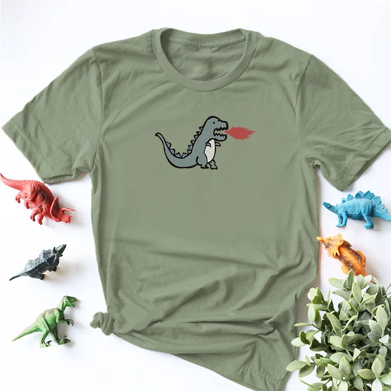 

S-5XL Women dinosaur print t-shirt summer plus size funny animal 100% cotton t-shirt harajuku basic tops holiday Tees Basic Tops