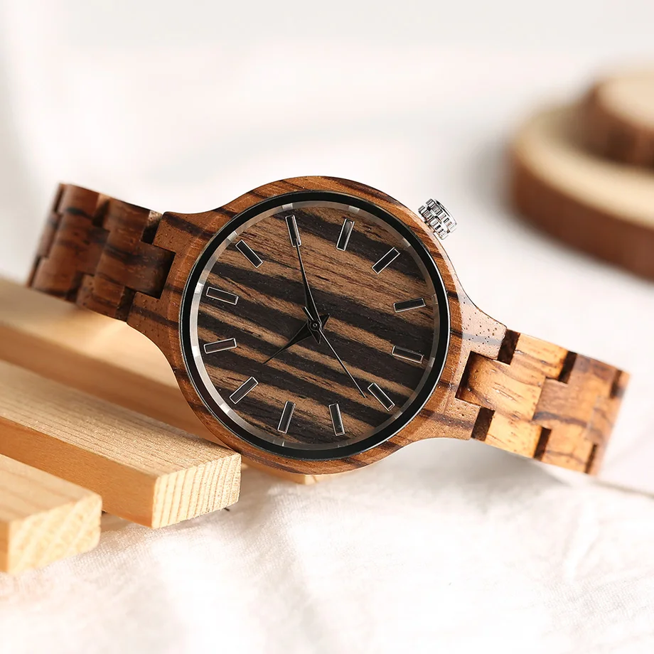 Creative Handmade Full Wooden Watches Women Round Slim Simply Dial Quartz Wood Watch Ladies Natural Fashion Timepieces           (22)
