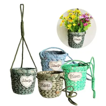 

Handmade Straw Braided Hemp Rope Plant Hanging Basket European Flower Pot Basket Succulent Plant Basket