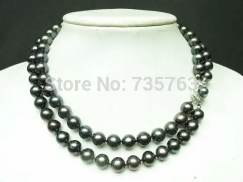 

xiuli 0015007 necklace 2 strands black freshwater pearl round beads silver clasp