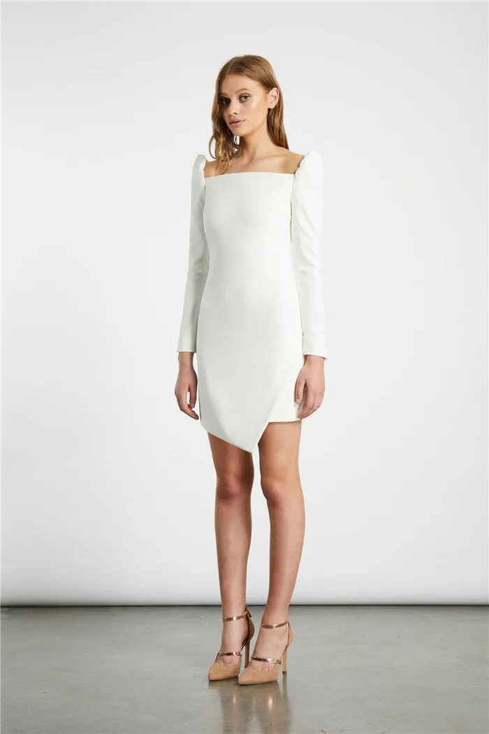 AEL белое Асимметричное мини облегающее элегантное женское платье с вырезом лодочкой и длинным рукавом Осень женские платья