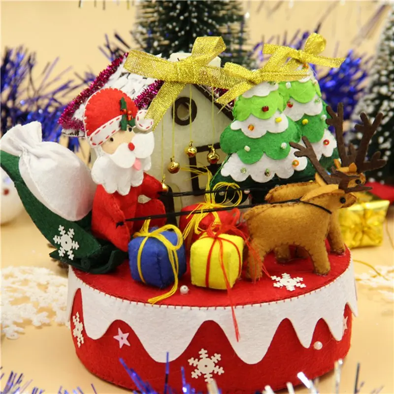 

New Arrived DIY Felt Christmas Rotating Music Box Handwork Santa Claus Musical Boxes For Kids Birthday Gift Needle Felt Pack