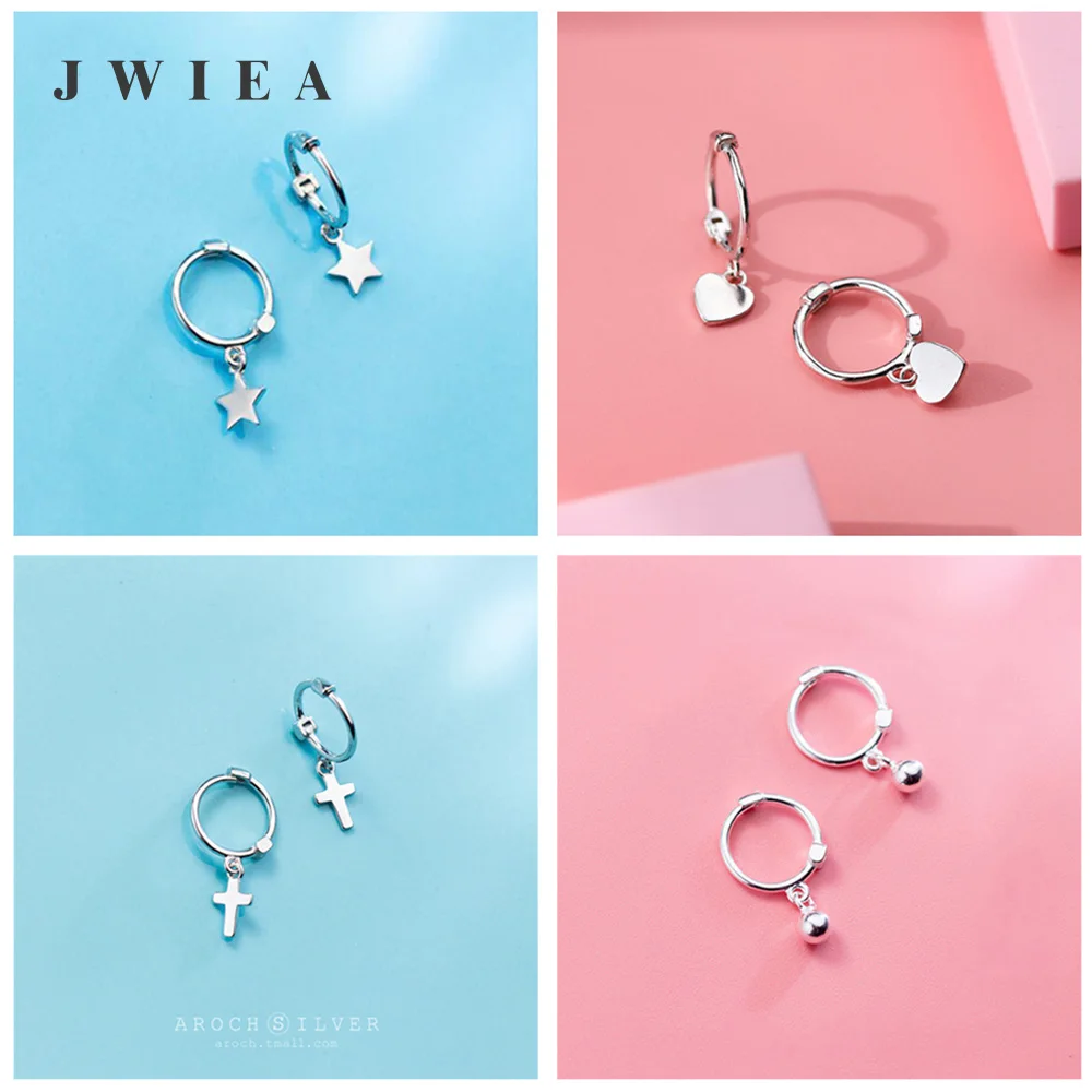 

100% 925 Solid Sterling Silver Women Fashion Heart Cross Star Round Charm Stud Earrings Friendship Gift Teen Girls Friends 2019